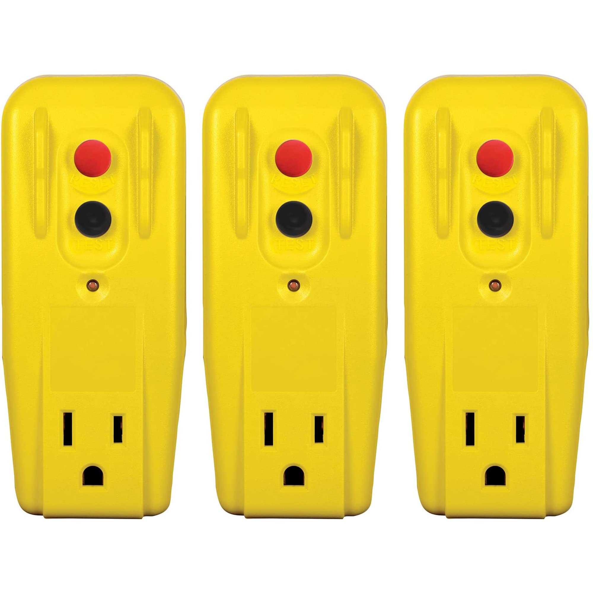 Electriduct Single Outlet GFCI Adapter, 15 Amp Grounded 3-Prong Automatic Reset GFI (3 Pack)