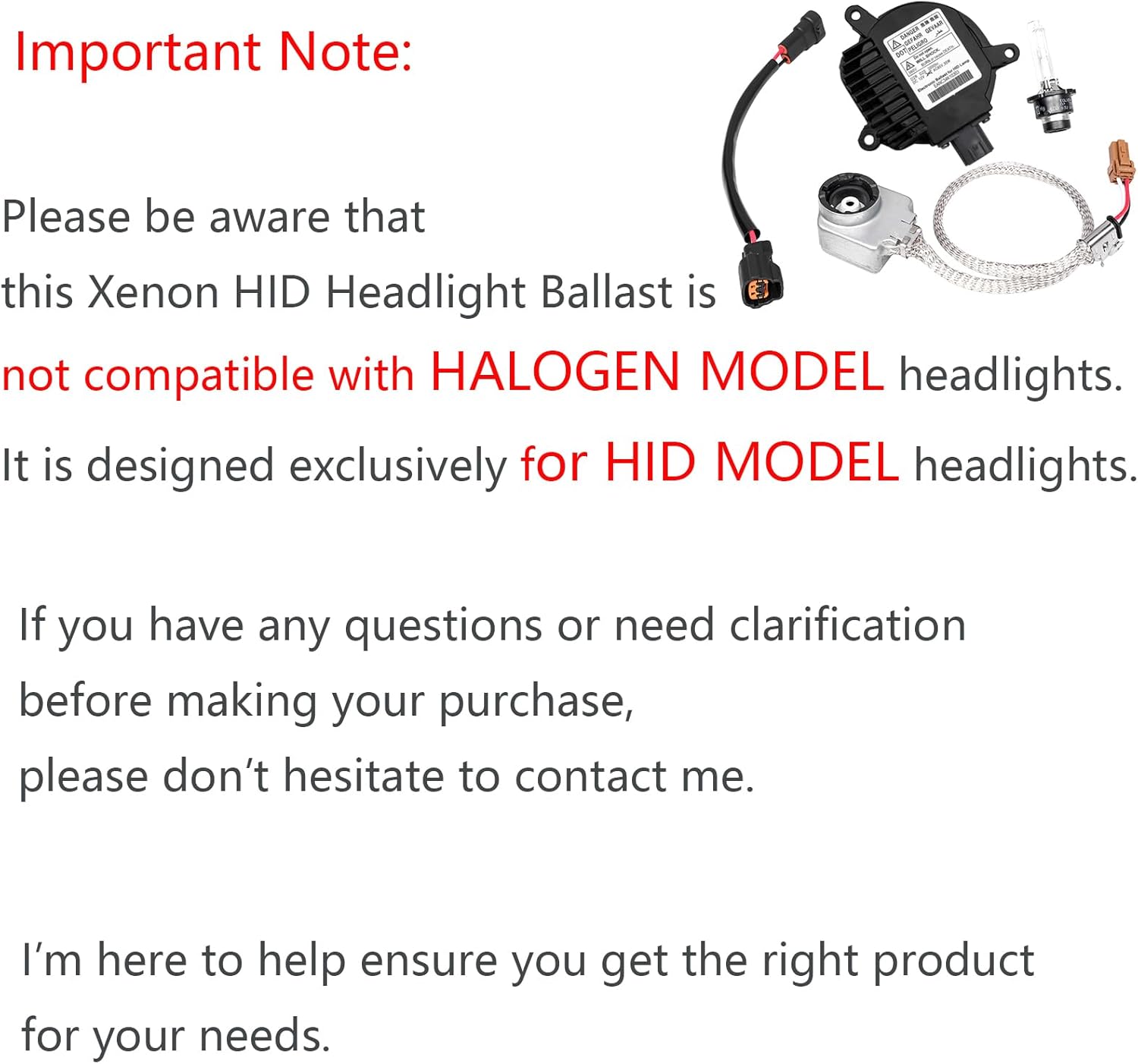 Xenon HID Headlight Ballast Fit for Nissan Altima Maxima Murano Quest Rogue 350Z 370Z GT-R, for Infiniti EX35 FX35 QX70 G35 Q60 M35, Control Unit with Igniter & D2S Bulb Replace 28474-8991A, Pair