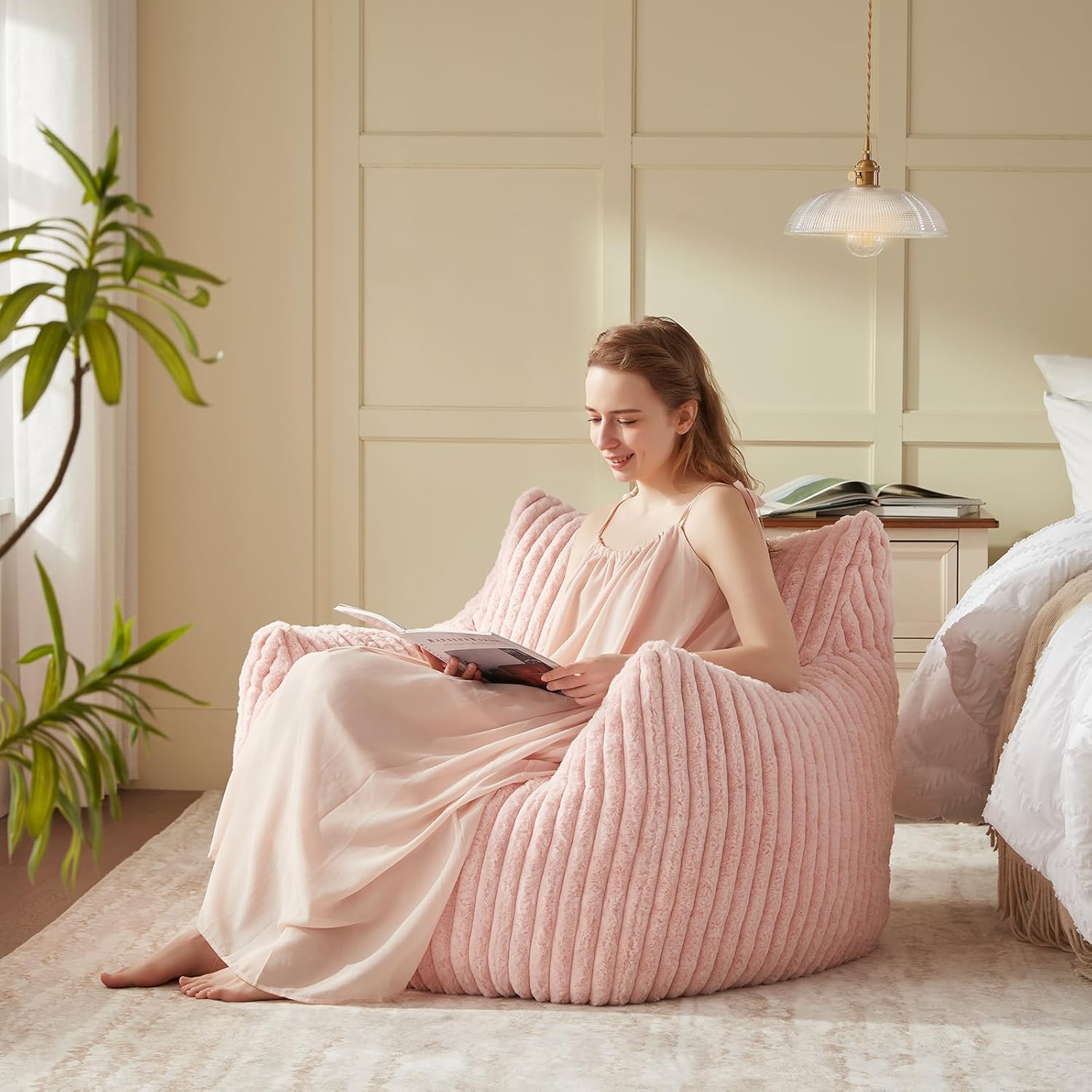 Giant Bean Bag Chairs for Adults Teens, Large Bean Bag Sofa Chairs with Filling Comfy Fuzzy BeanBag Chair with Armrests for Bedroom Living Room Reading - Image 7