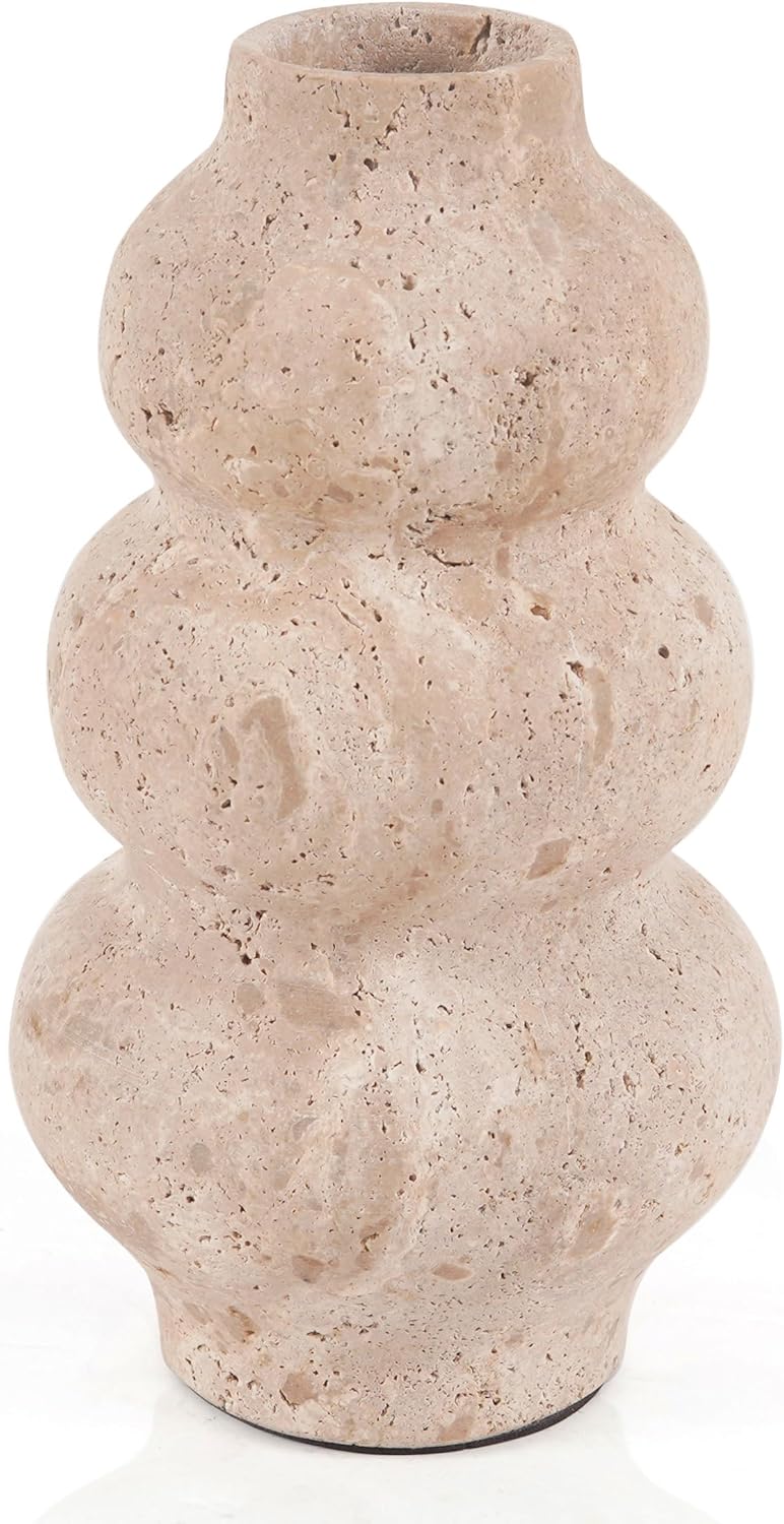 Marble Vase 6 Inch Travertine Flower Vase for Dried Flowers, Fake Plants,& House Warming Gifts, Bud Vases for Centerpieces, Small Flower Pots for Home Decor