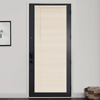LazBlinds 1" Vinyl Mini Blinds for Doors, Cordless French Door Blinds for Privacy, Light Filtering Privacy Horizontal Shades for Front Door Patio Sidelight Glass Door, 26" W x 72" H, Beige