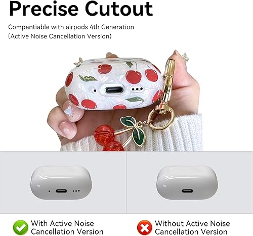 Miniatura 5 de Funda compatible con AirPods 4, bonita funda estética de cereza para AirPod 4 con llavero de cereza, funda protectora de TPU suave a prueba de