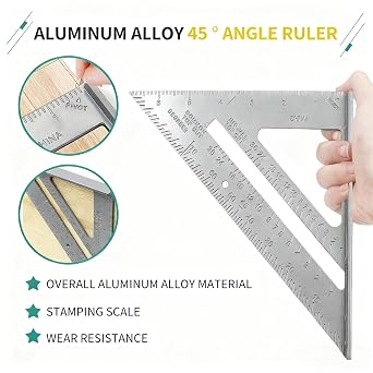 Combination Square Set 12 inch 7 inch,Trend Angle Finder,Bevel Gauge,Woodworking Triangle Speed Square for Carpenters Engineers Roofers Builders Joiners (Silver)