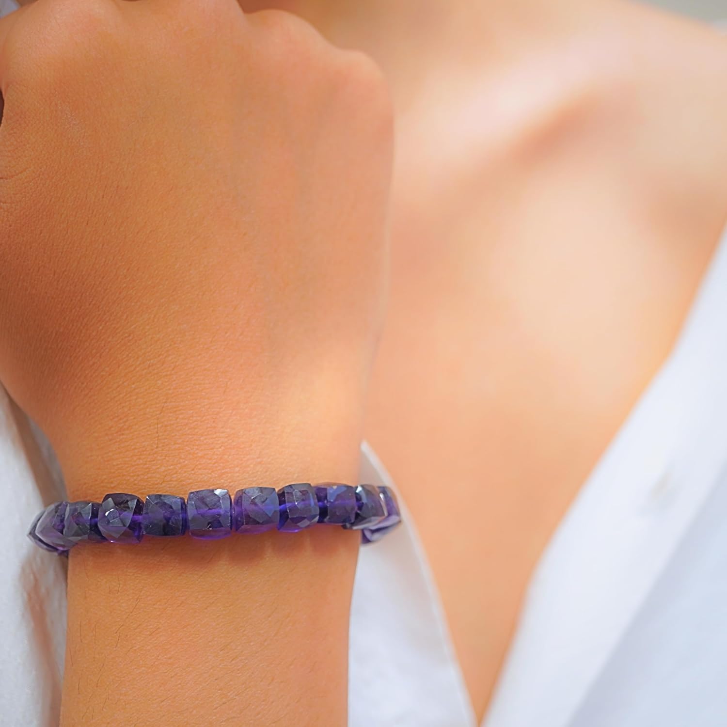 Healing Crystal Handmade 7-8mm Cube Lapis Beads Stretch Bracelets for Women Bohemian Boho Style Stretch Beaded Bracelet - Image 3