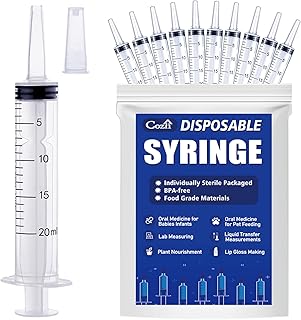 20ml Syringe with Cap, 10 Pack Large Plastic Syringes without Needle for Liquid, Scientific Labs, Measurement, Pet Feeding, Ink Refilling, Jello Shots Food Thick Liquids, Irrigation Water