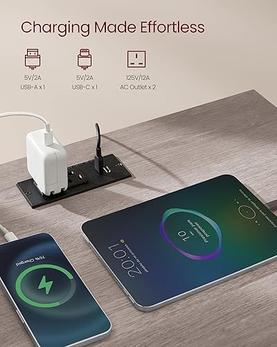 Miniatura 5 de VASAGLE MAXE Collection - Juego de 2 mesitas de noche con estación de carga, mesita de noche acanalada, mesita de noche, mesa auxiliar moderna de