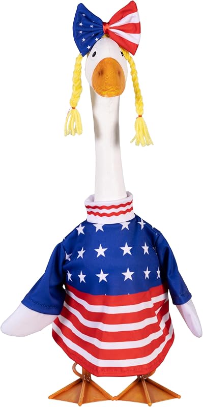 Evergreen Giddy the Porch Goose Outfit Ropa de vestir patriótica, trajes de verano Ropa para estatuas de ganso de jardín de 21"