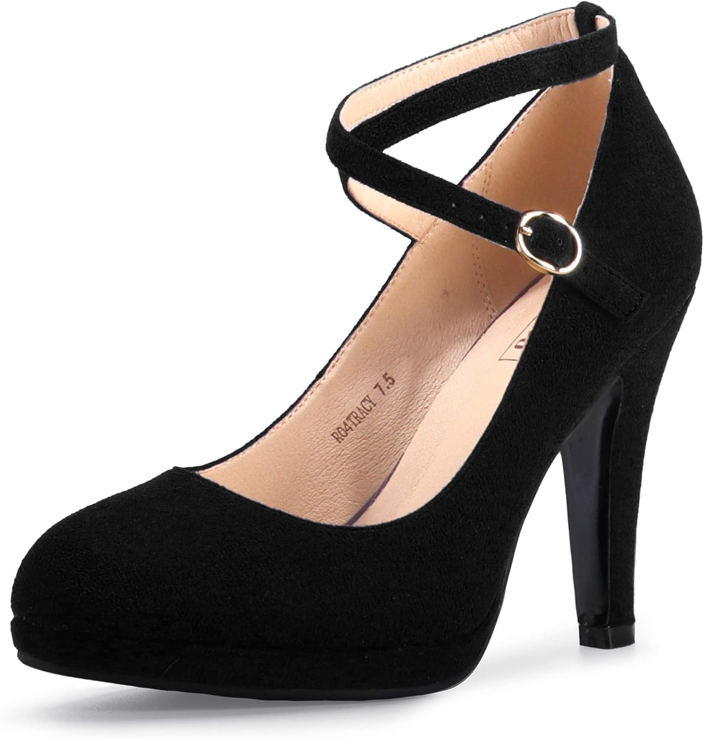 IDIFU Women's Tracy Platform High Heels Closed Toe Pumps Strappy Cross Ankle Strap Shoes for Casual Work Wedding