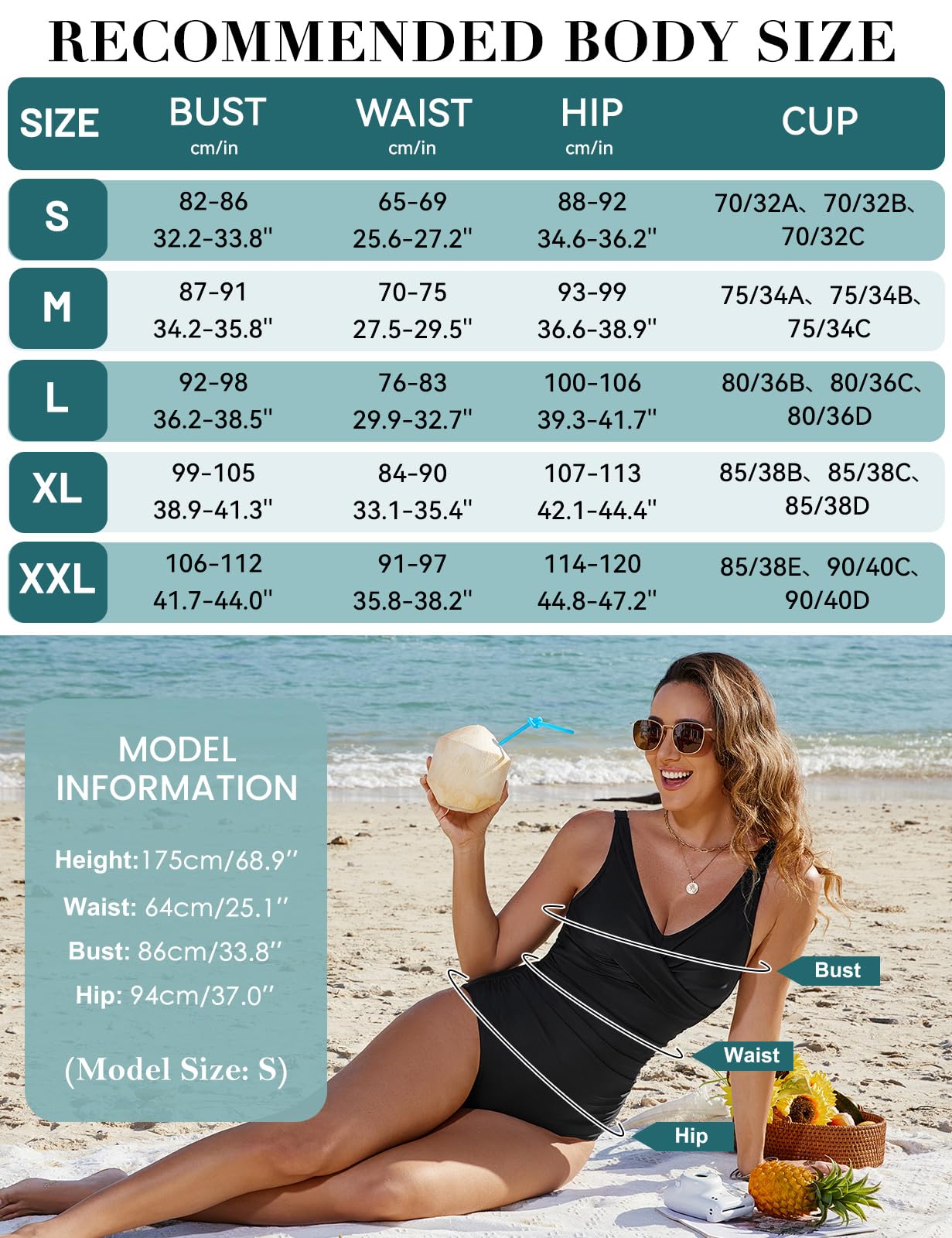 CMTOP Bañadores Mujer Reductores Push Up Cuello en V Acolchado Traje de Baño Una Pieza Vientre Plano Ropa de Baño Control de Barriga Playa Trajes Cintura Alta Pliegues Monokini
