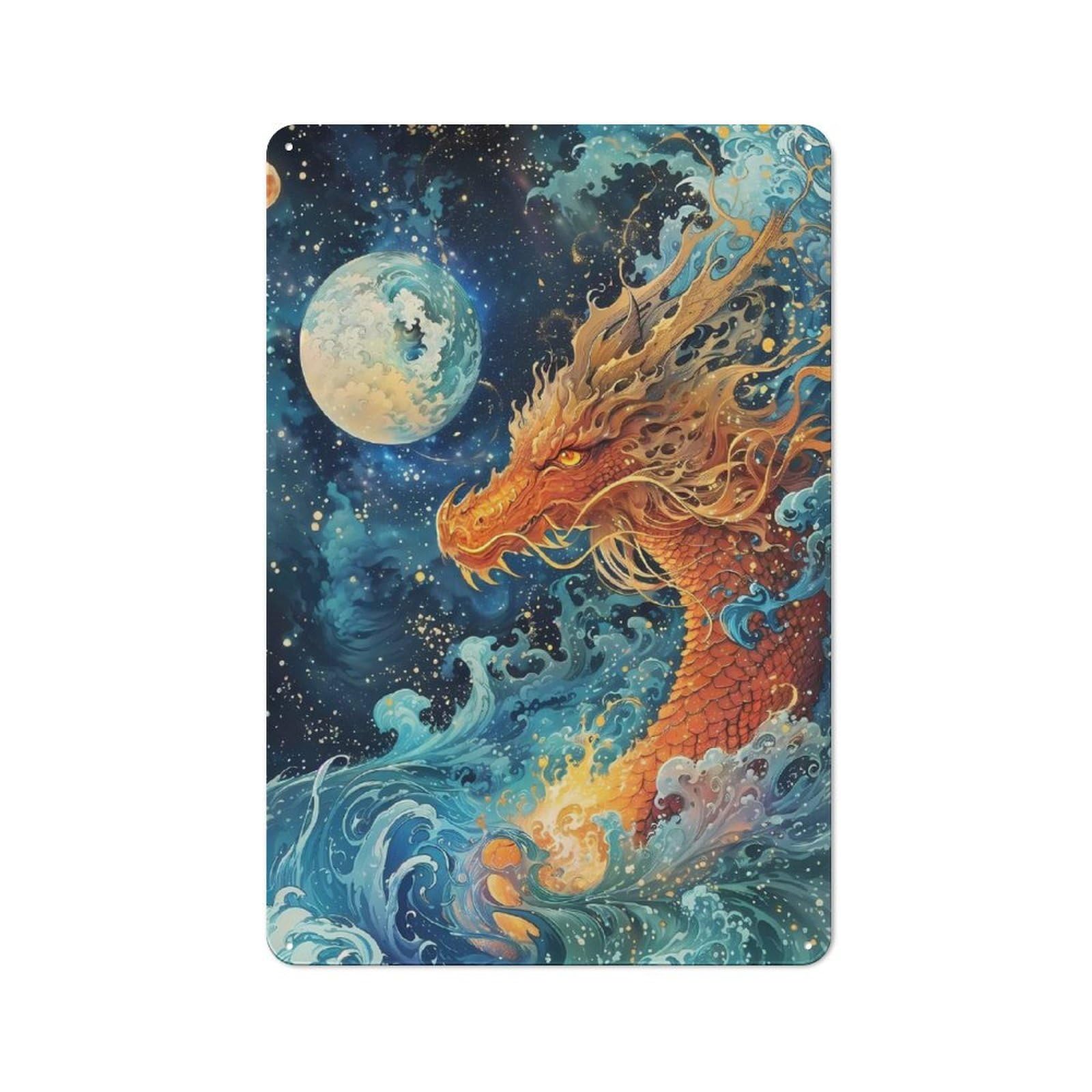 Junmoney Style-24 Tin Wall Plaque 30X20cm With Celestial Dragons Gaze For Garage Wall, For Collectors Of Retro Metal Wall Decor