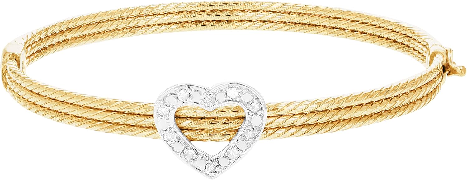 VIR JEWELS 1/5 cttw Diamond Bangle Bracelet Yellow Gold Plated Over Sterling Silver Cable