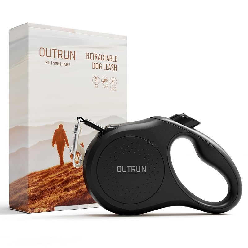 Guia Retrátil para Cães com Fita de 7,92 m OUTRUN OR016, Extra Grande, Preta