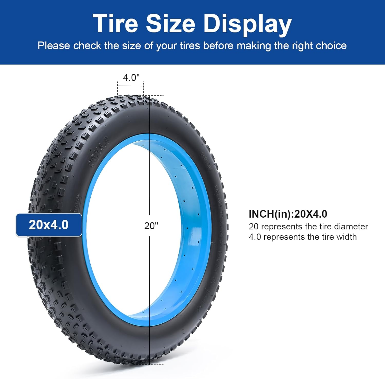 20x4.0 Fat EBike Tire 20 inch Fat E-Bicycle tire Suitable for 20x4 20 X 4.0 MTB/Electric Bike Folding Replacement Fat Bike Tire (Single)