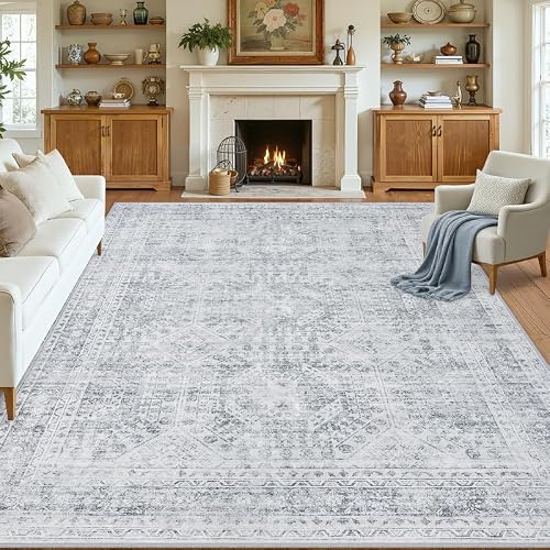 Luxturiy 8x10 Area Rugs Living Room: Bedroom Neutral Washable Carpet Gray