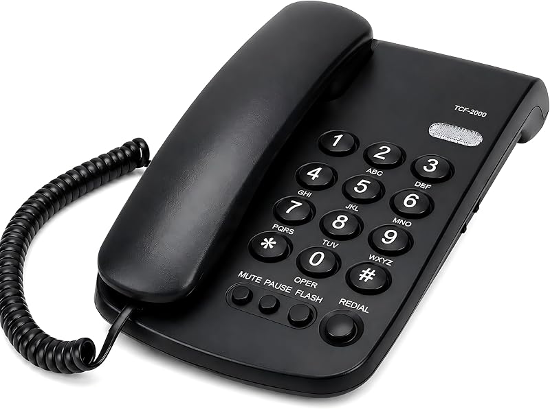 Uvital Teléfono Fijo de Oficina, Teléfono de Escritorio con Timbre Ajustable, Negro | Teléfono de escritorio con cable simple con silencio, rellamada, flash, indicador de luz de llamada, timbre alto/bajo/apagado, Inicio | Oficina | Hotel
