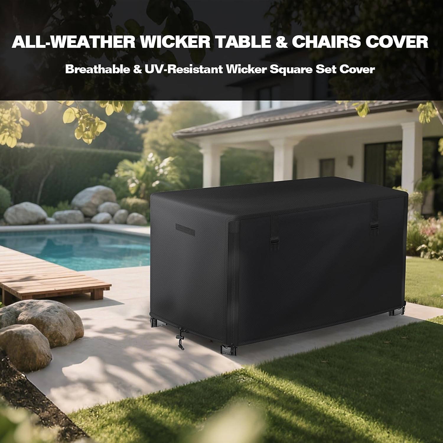 7 Piece Outdoor Bar Height Dining Set Cover with Split Zipper, Heavy Duty 600D Oxford Fabric Outdoor Bar Cover for 6 Person 60'' Long Outdoor Wicker Bar Height Dining Set, 60"L X 41"W X 41"H