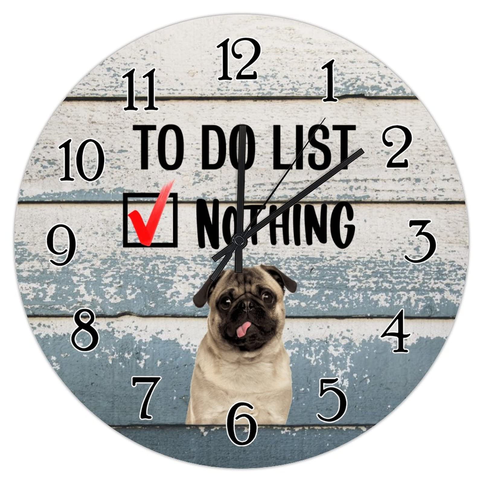 Cadeau proprietaire de chien horloge murale carlin en bois ronde vintage 30cm