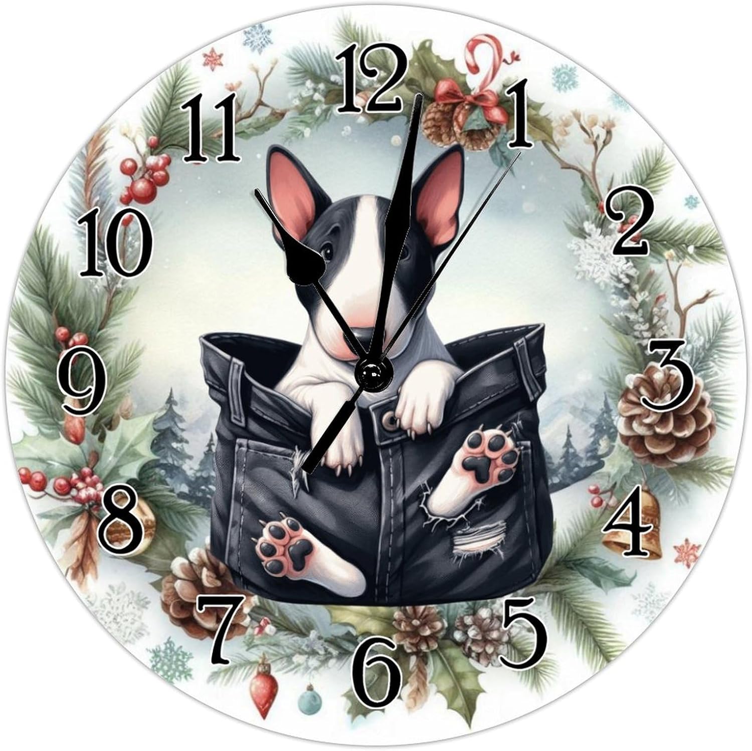 Clocks Bull Terrier Wooden Wall Clock Bull Terrier Funny Pocket Peeking Dog Wooden Clocks Non-Ticking Battery Operated Round Clock Dog Memorial Clocks for Living Room 12x12in, sgg81cdmtq7k