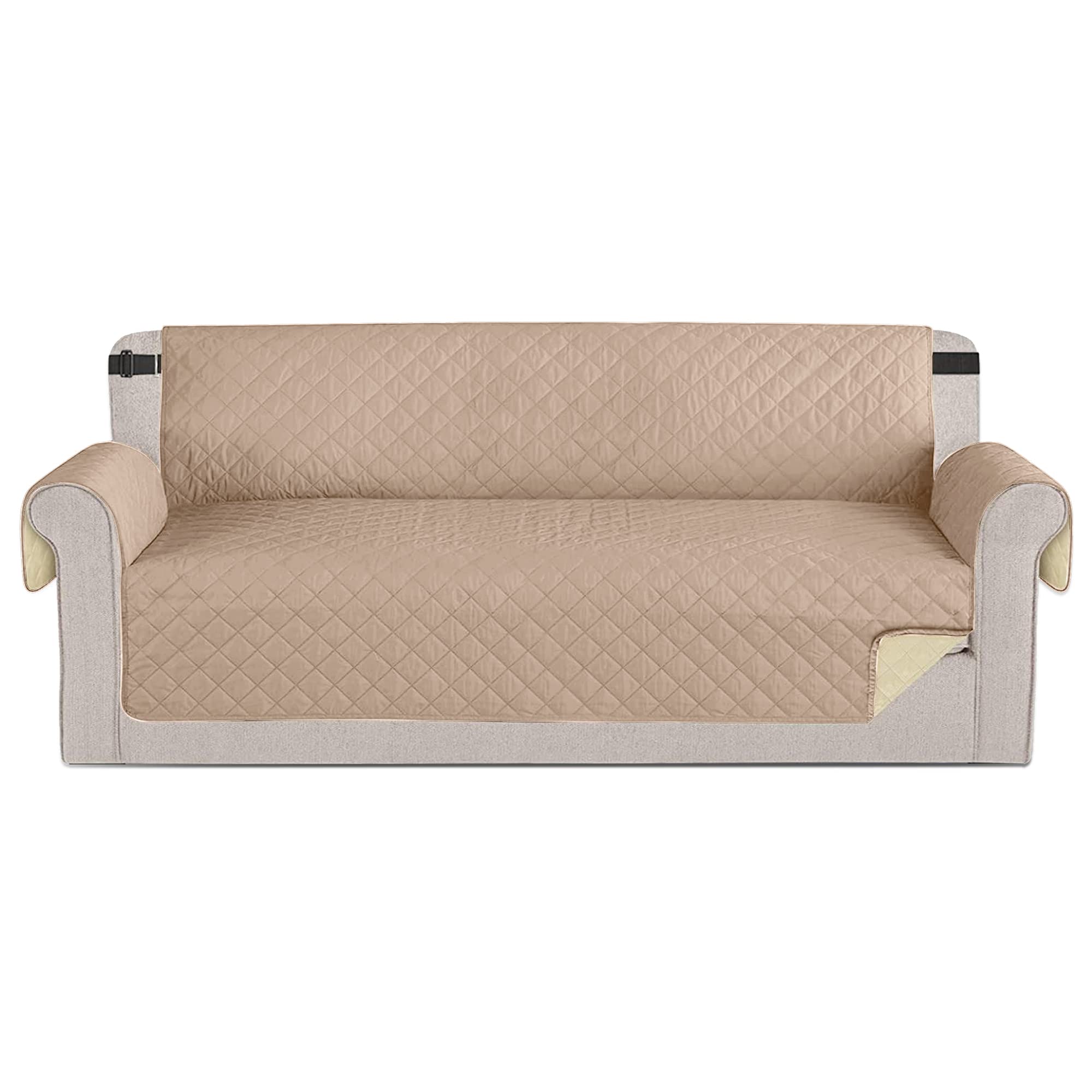 Time to Sparkle 1Pack Sofa Cover 4 Seater Sofa Slipcover Reversible Water Resistant Couch Cover with Foam Sticks Elastic Straps Furniture Protector for Kids, Dogs, Pets - Beige — image 1