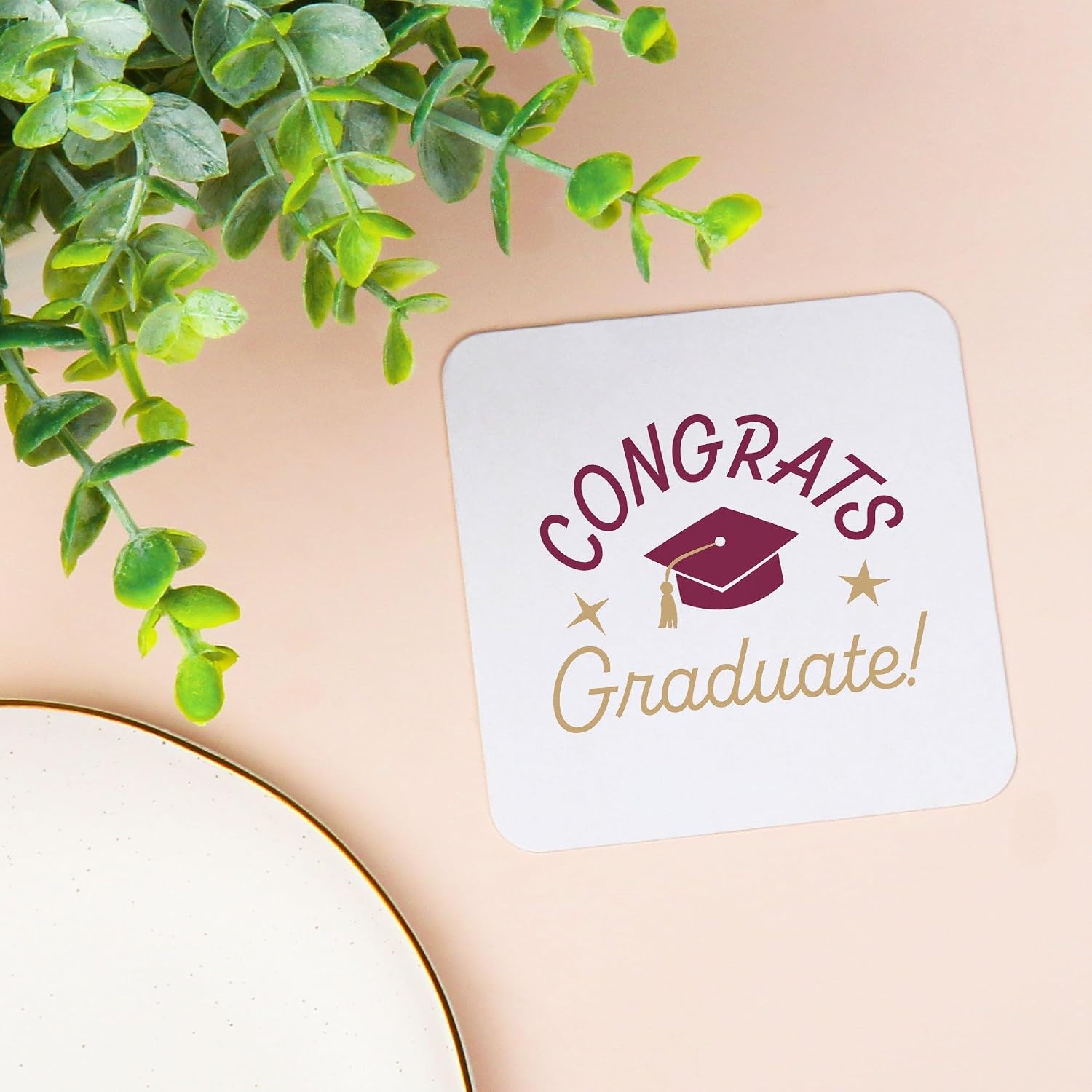 Big Dot of Happiness Maroon Congrats Graduate Drink Coasters, 4-Inch Disposable Square Paper Coasters, Burgundy Graduation Party Supplies, Table Decor for Beverage Drinks - 25 Ct