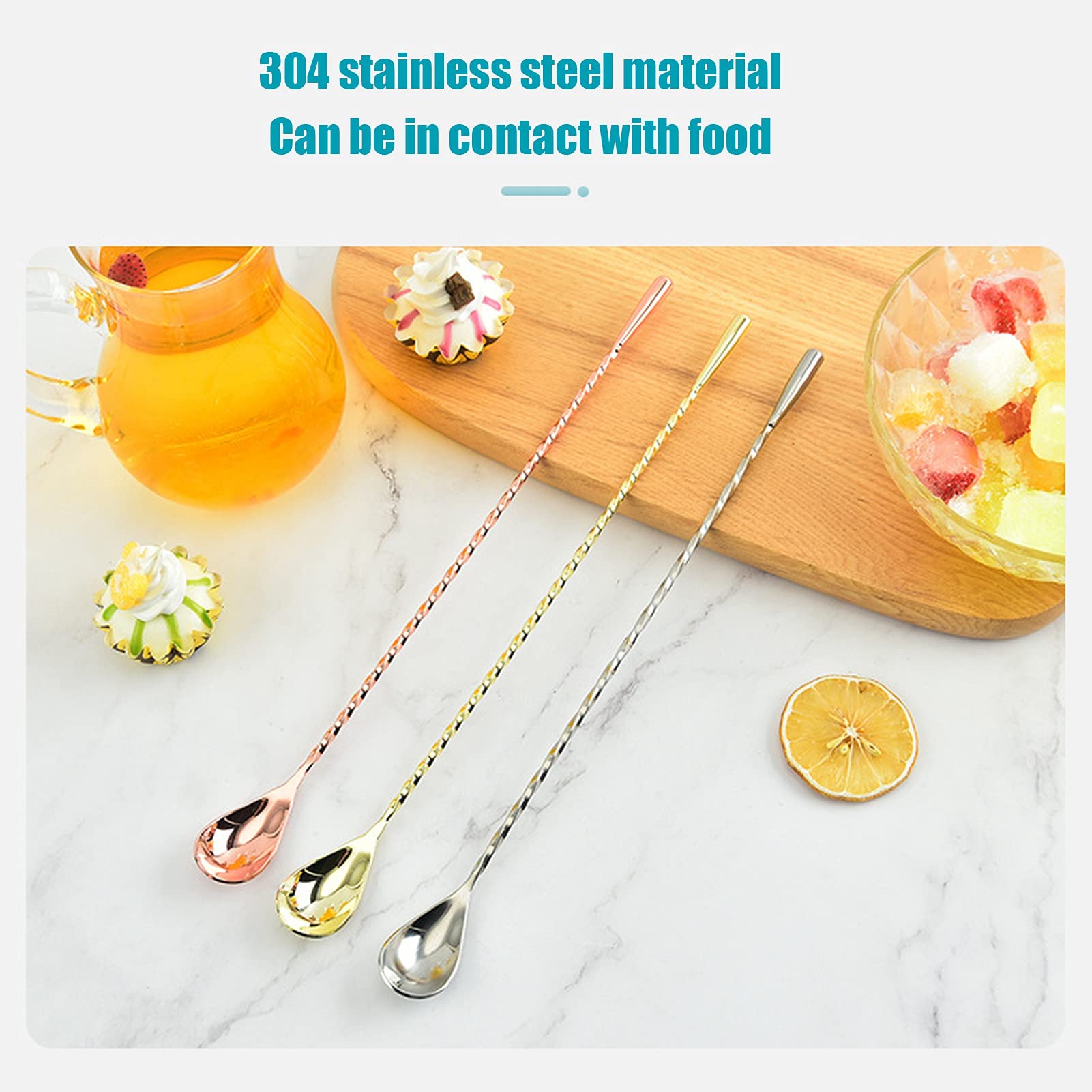Edelstahl-Rührlöffel Set – 4 Stück (2x Gold, 2x Silber), Langer Griff | Für Kaffee, Cocktails & Getränke