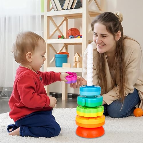 Miniatura 7 de LBAIBB Juguetes giratorios giratorios, juguetes giratorios para bebés, plástico ABS y diseño de arco iris de color, se centran en los juguetes