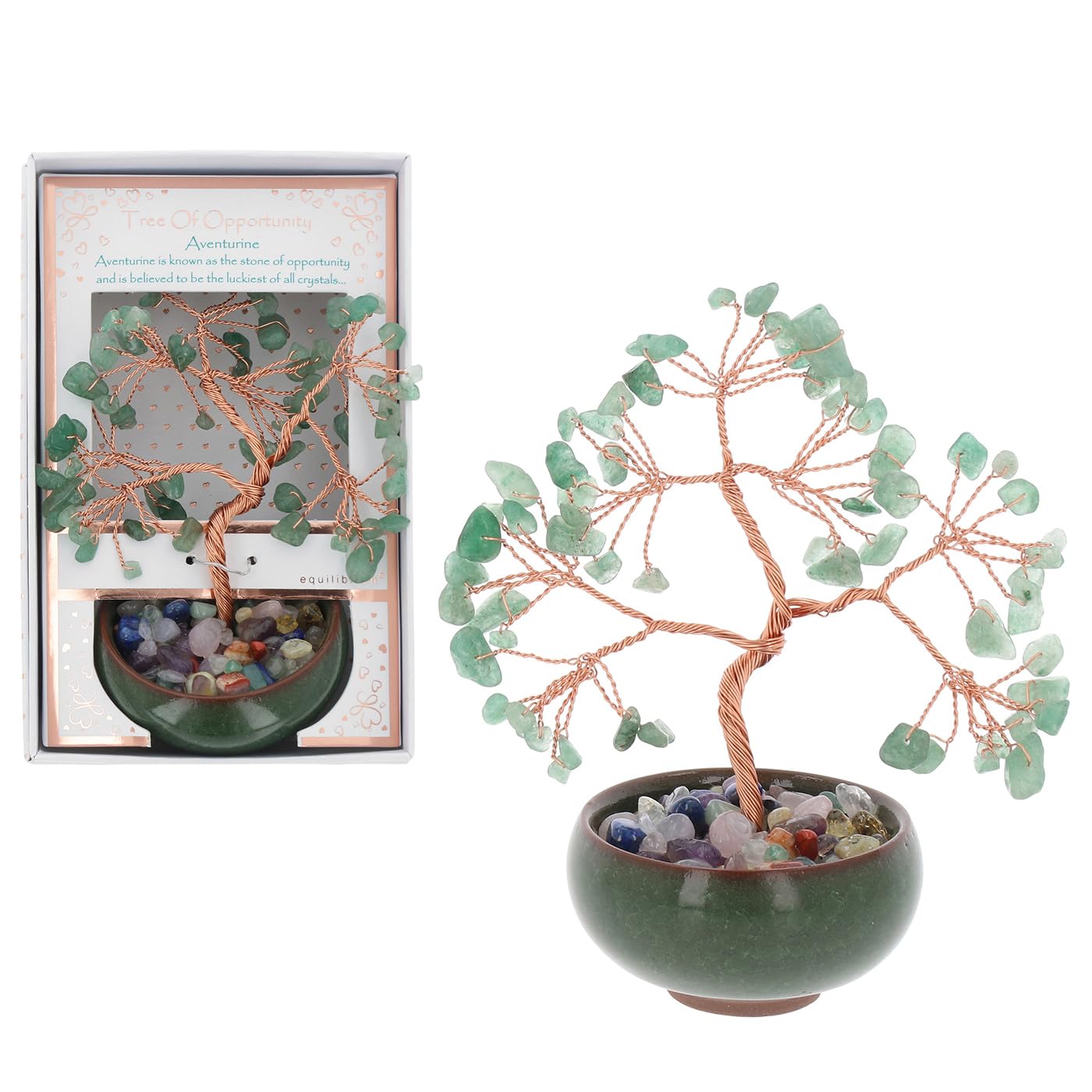 Equilibrium Aventurine Ornate Chakra Gemstone Tree – Crystal Healing Bonsai Tree In Polished Pot – Amethyst Rose Quartz Citrine Lapis Lazuli Strawberry Quartz (Aventurine)