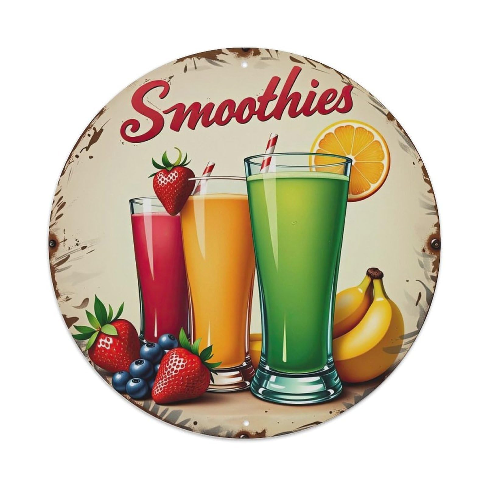Smoothies Freshly Blended Fruits Juices Glasses Metal Tin Sign