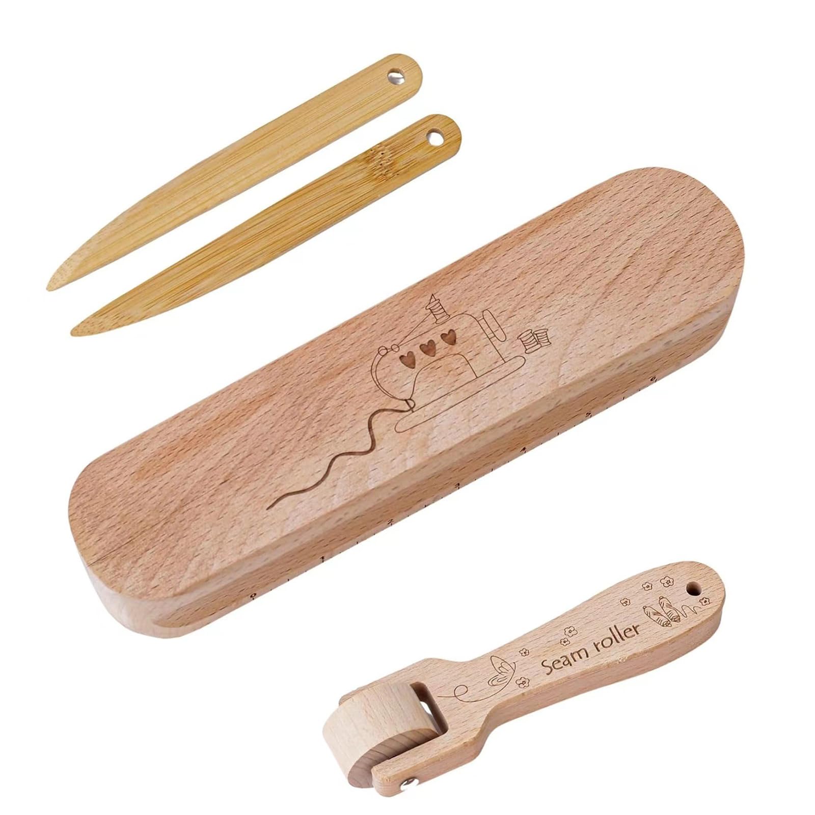 XAGMODSHN Tailors Clapper Set with Bone Pen and Seam Roller Pressing Tool Fabric Accessories Tailors Sewing Tool Wood Seam Presser Clapper Bone Pen Roller