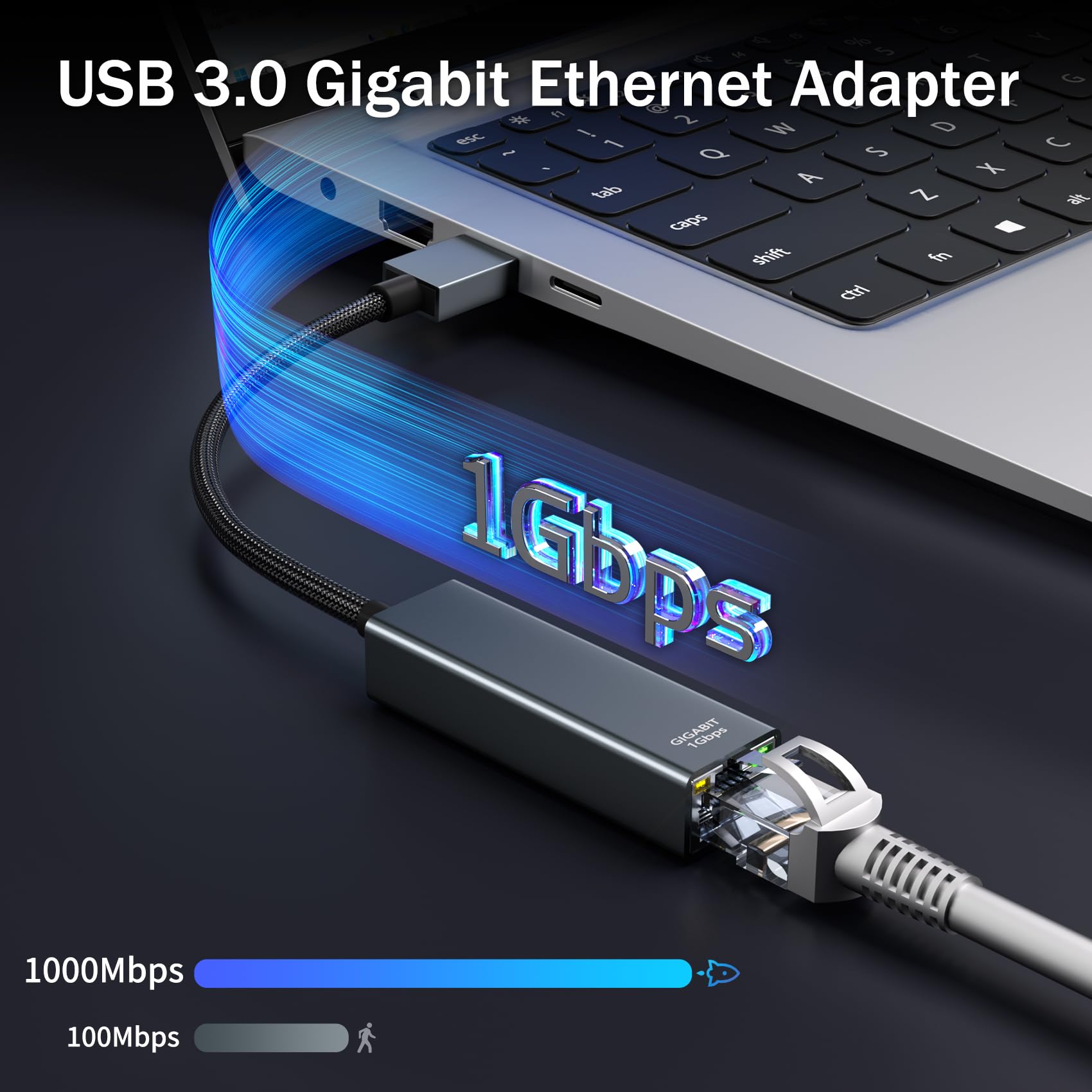 Adaptador USB Ethernet - USB 3.0 RJ45 Gigabit 1000Mbps, LAN Compatible con Surface Pro, MacBook, PC Portátil con Windows7/8/10, Vista, XP, Ma