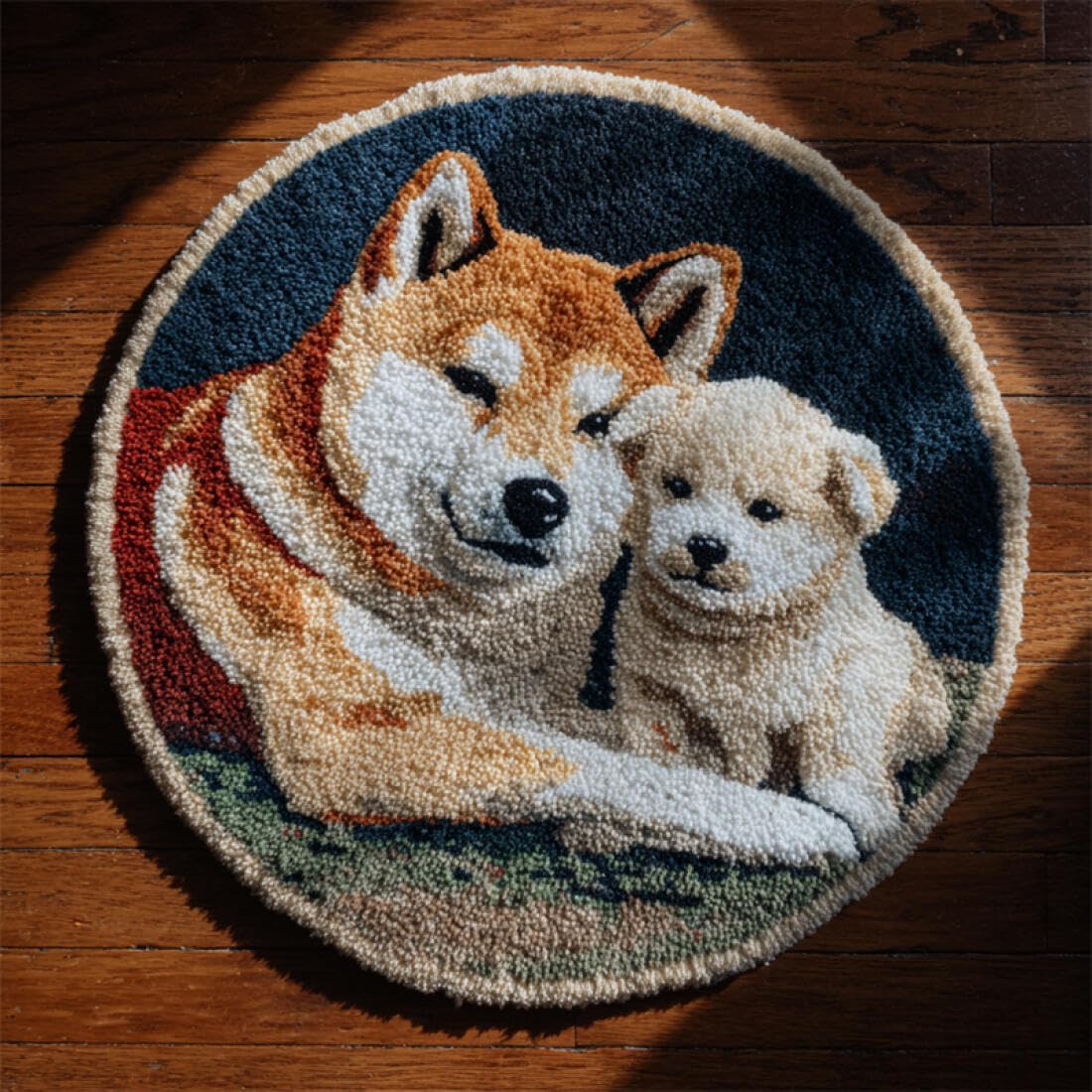 Rqwybcaxn DIY Latch Hook Rug Making Kits for Beginners Animal Embroidery Set Cartoon Shiba Inu 60x60cm Round Large Rug Making Kits Bedroom Handmade Gift