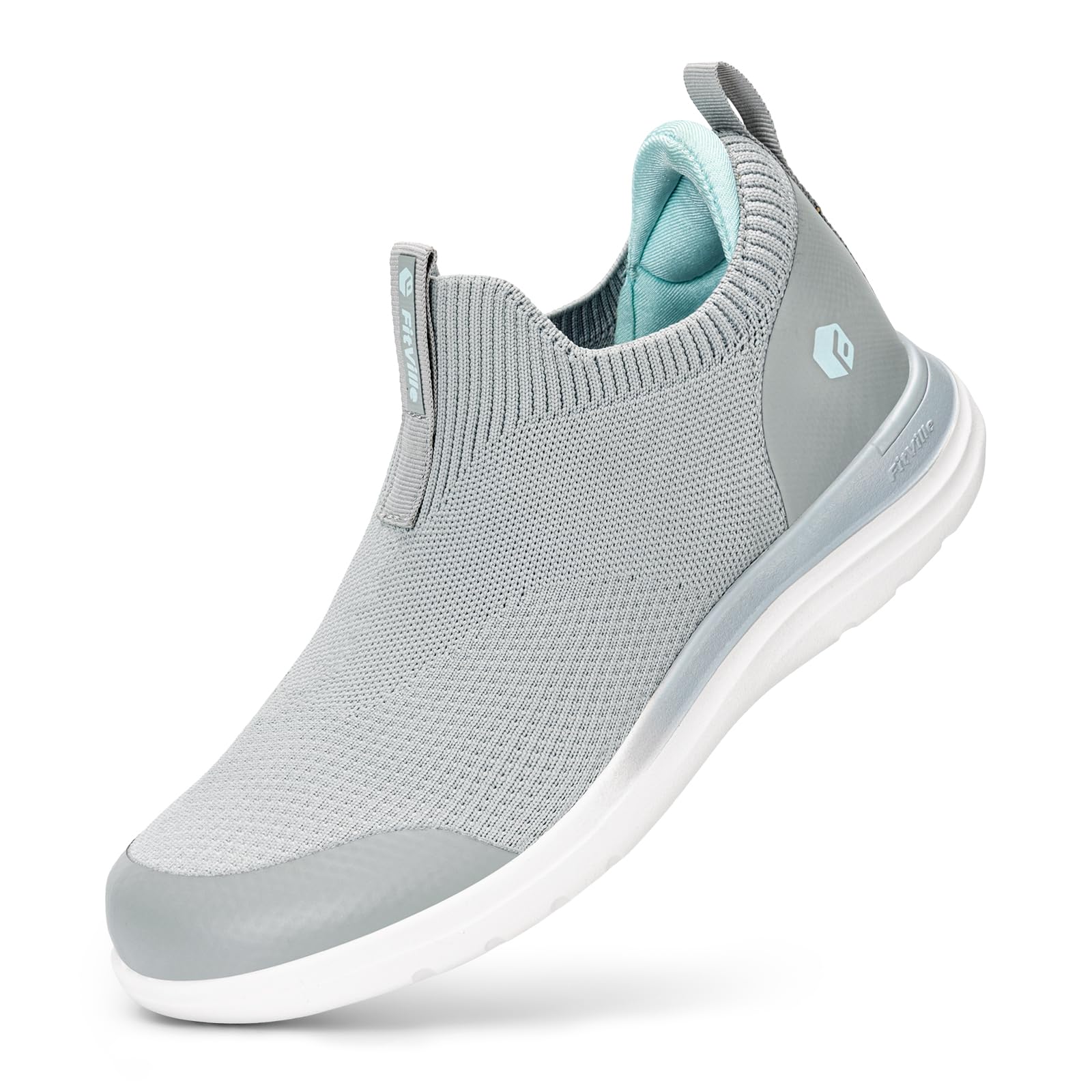 FitVille Womens Slip on Walking Shoes Extra Wide Orthopedic Shoes for Women Hands Free Nurse Office Shoes with Arch Support