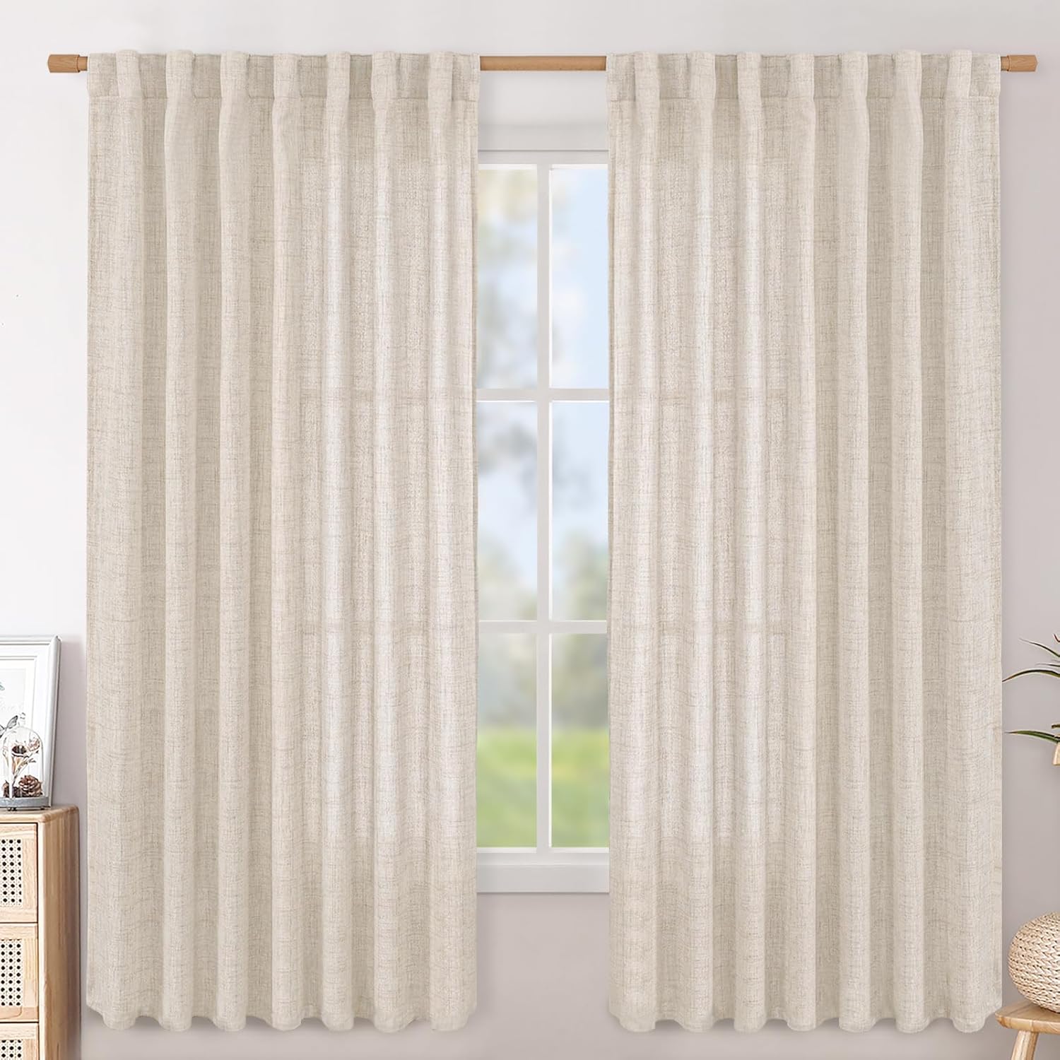 BGment Linen Curtains 63 Inch Length 2 Panels for Living Room, Back Tab Textured Window Drapes Light Filtering for Bedroom Dining Room Farmhouse Laundry Rod Pocket, 60 Inch Wide Each Panel 60"W x 63"L (Pack of 2) Linen