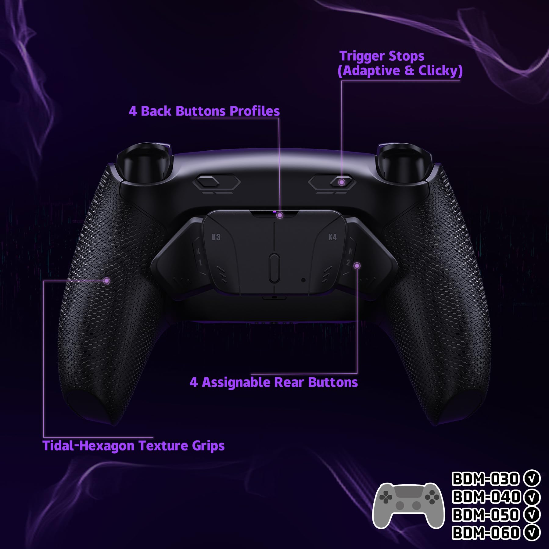eXtremeRate RISE4 Plus MAX Remap Kit per ps5 Controller BDM-030 040 050 060, 4 Palette Posteriori Programmabili & Clicky Trigger Stop per ps5 Joystick - Senza Controller, Nero&Nero