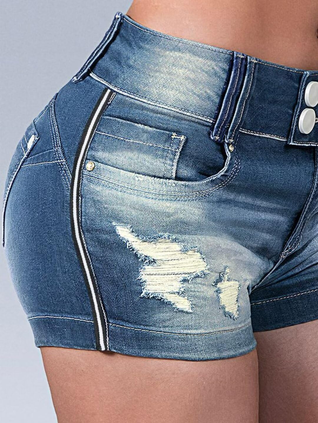 Flamingals Women's Butt Lifting Ripped Sexy High Waist Denim Shorts Summer Casual Raw Hem Wash Jeans Shorts - Image 4