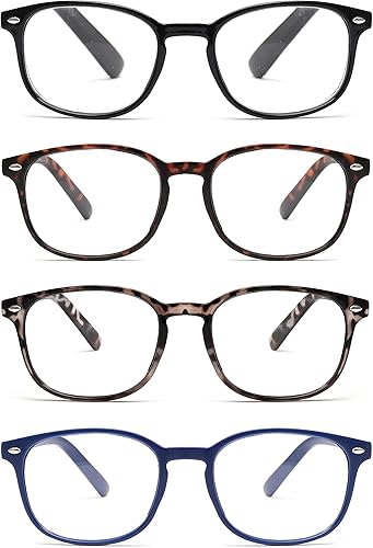 Miniatura 7 de JM Juego de 4 lentes de lectura con bisagra de resorte de calidad, para hombres y mujeres, Paquete de 4 (negro, azul marino, tortuga, tortuga gris)