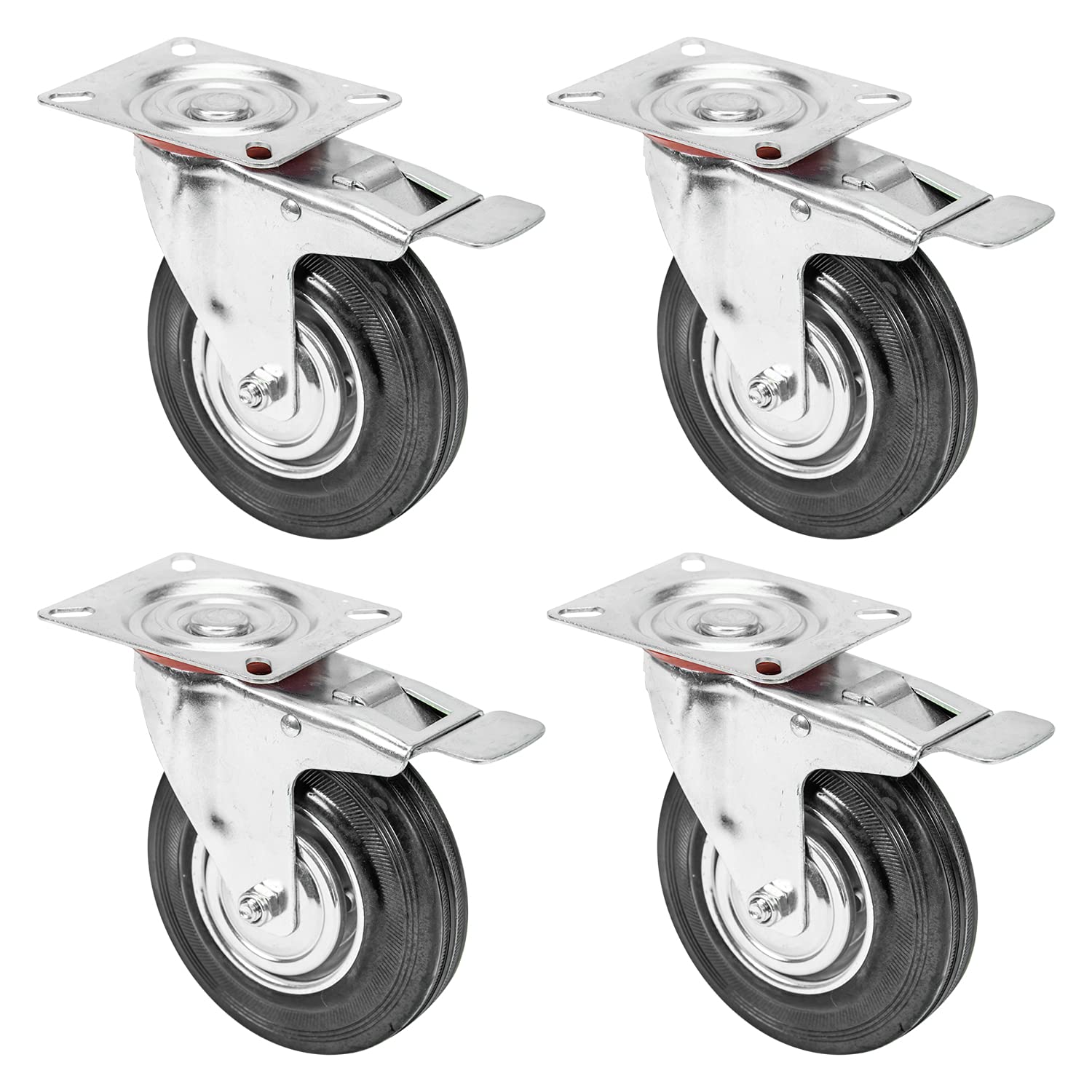 HMF 6790 Schwerlastrollen mit Bremse – Vollgummi, 4er Set, 125 mm, 100 kg pro Rolle