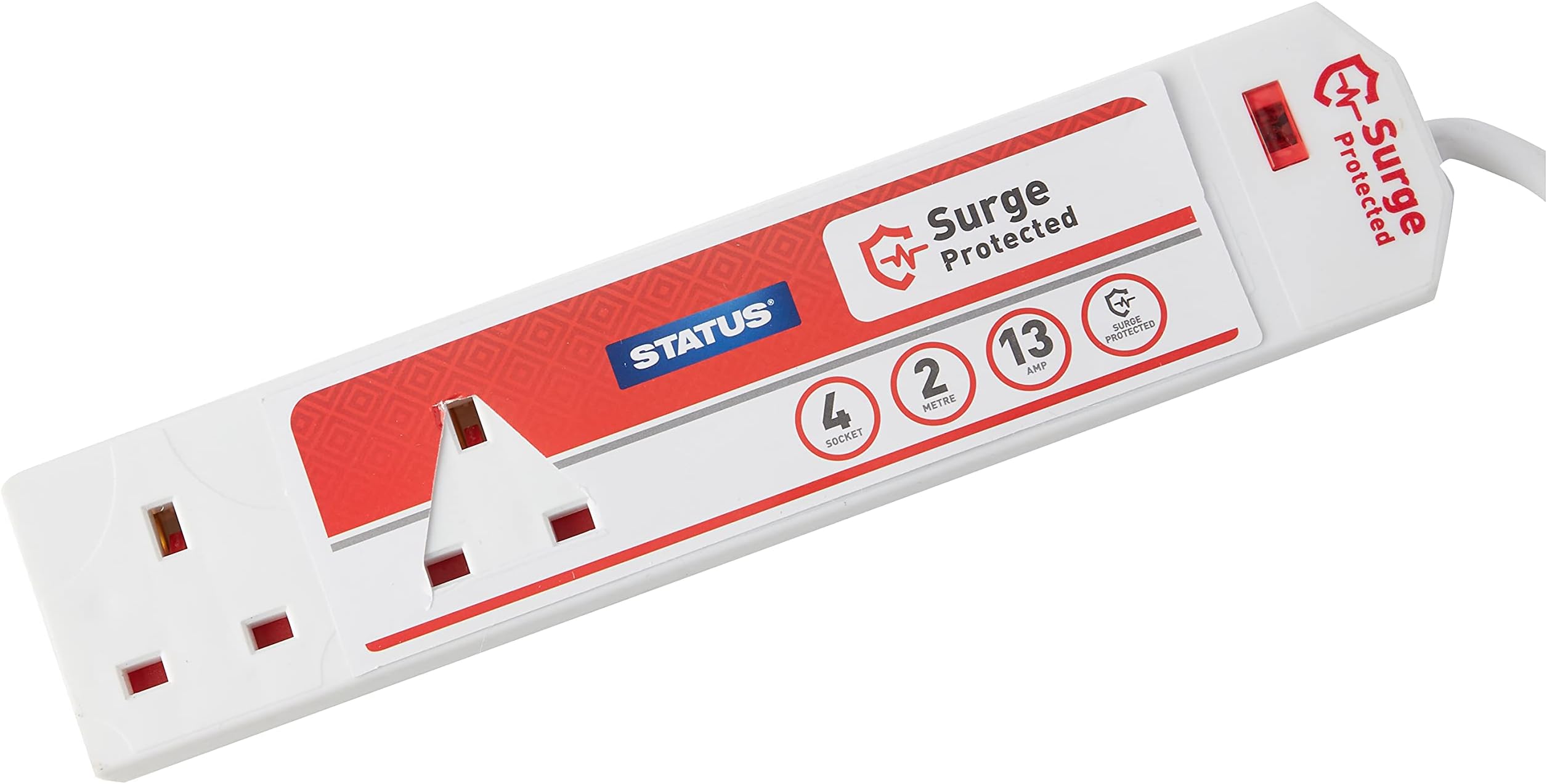 Status 4 Way Surge Protection Extension Socket with Neon Indicator by Status