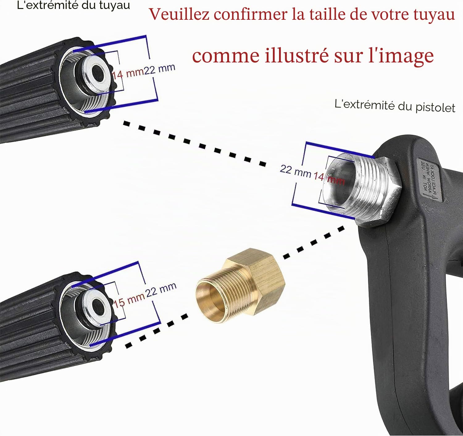 M MINGLE Pistolet de Remplacement pour Nettoyeur Haute Pression avec Baguette d'Extension, Raccord M22 15 mm ou M22 14 mm, 5 Buses, 1 Mètre, 280 Bar
