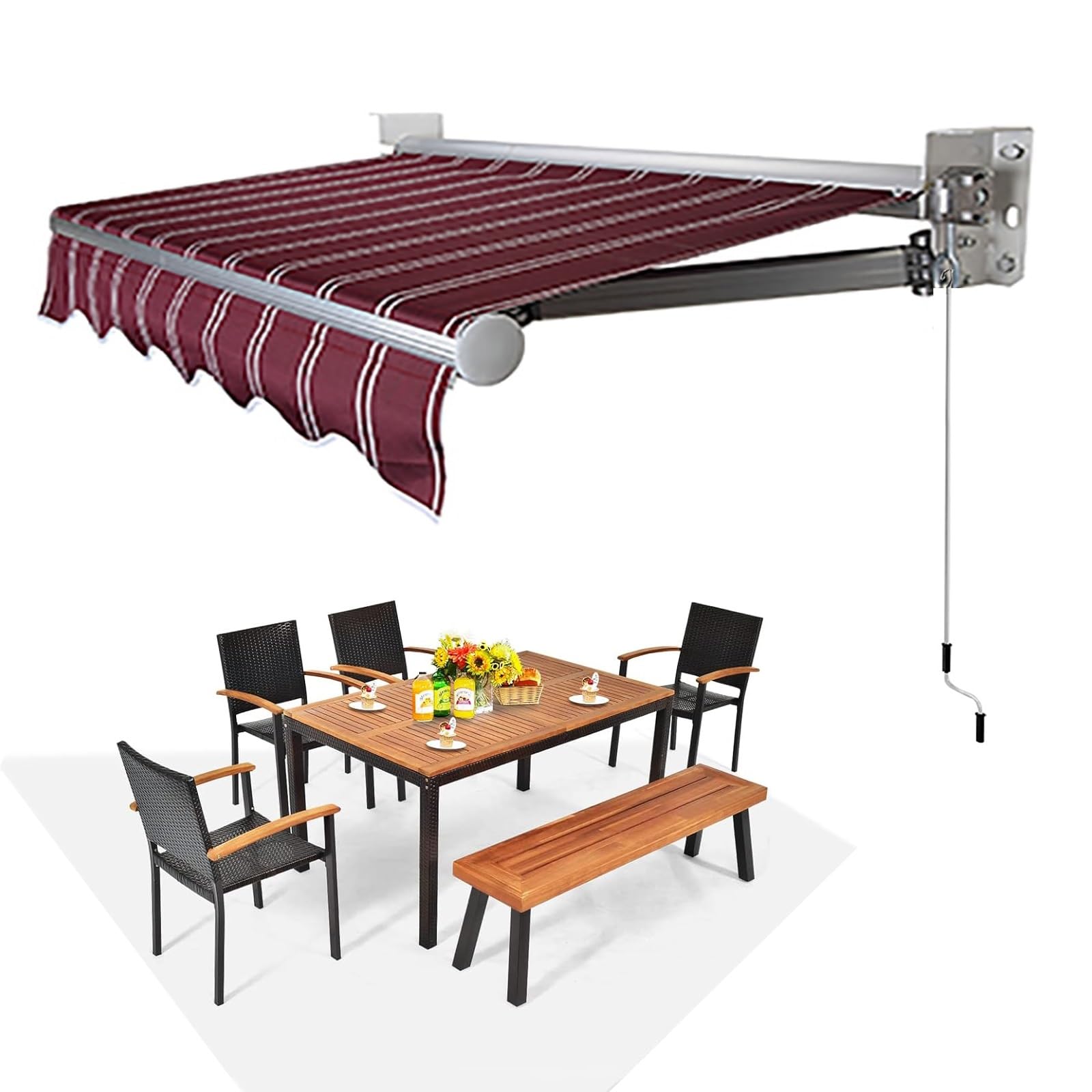 Tenda da Giardino Retrattile, Tenda Manuale Pieghevole, Tettoia Telescopica per Patio Esterno con Manovella, Poliestere Resistente all'Acqua per Cortile, Balcone, Negozio, Ristorante, Bar (col