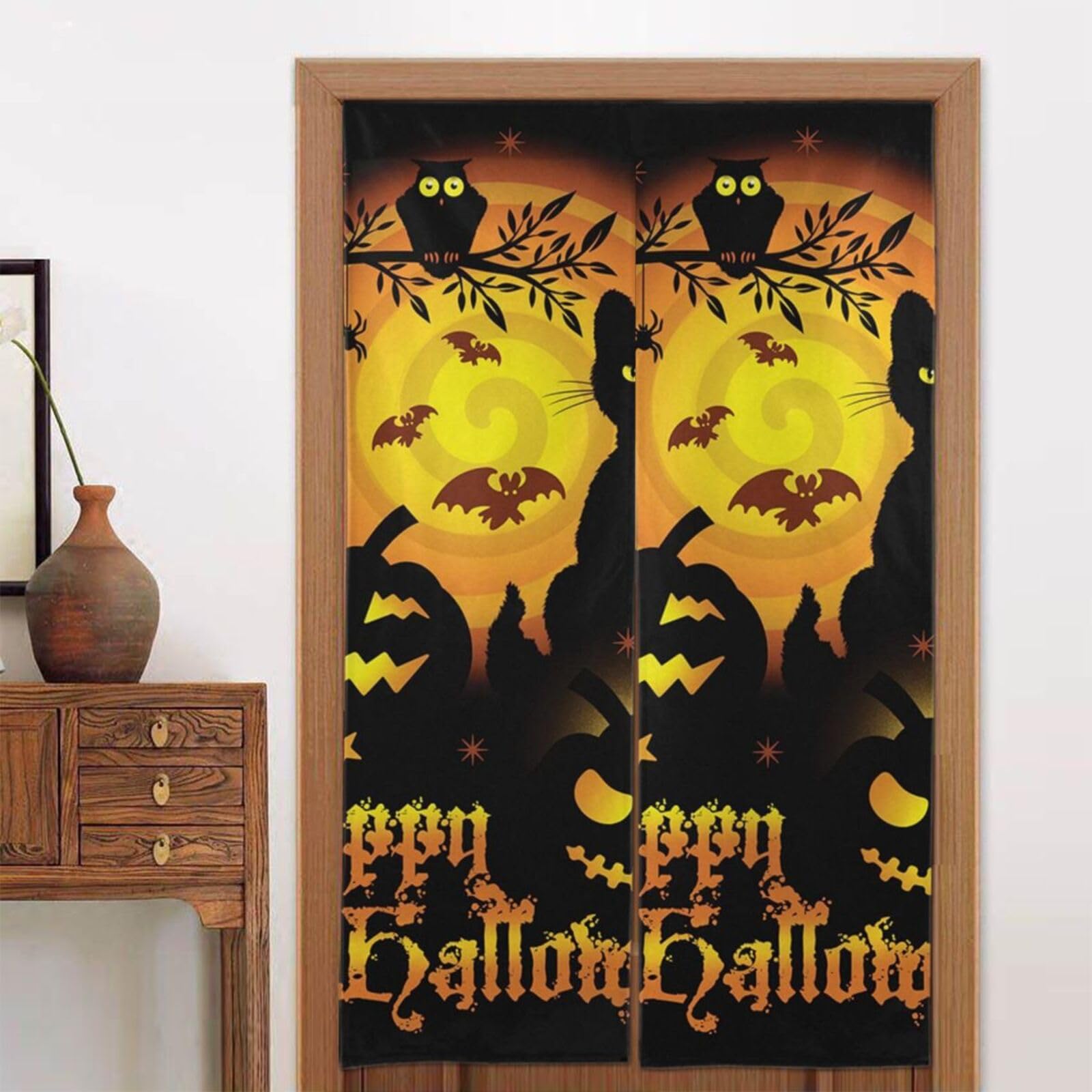 Rideau de porte imprimé citrouille sorcière Halloween noren en tissu 142cm