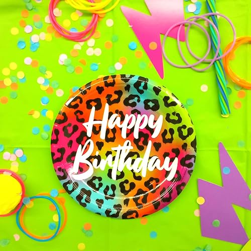 Miniatura 6 de Live It Up Party Supplies Wild Child - Platos de postre de papel con estampado de animales de feliz cumpleaños y servilletas de color verde azulado