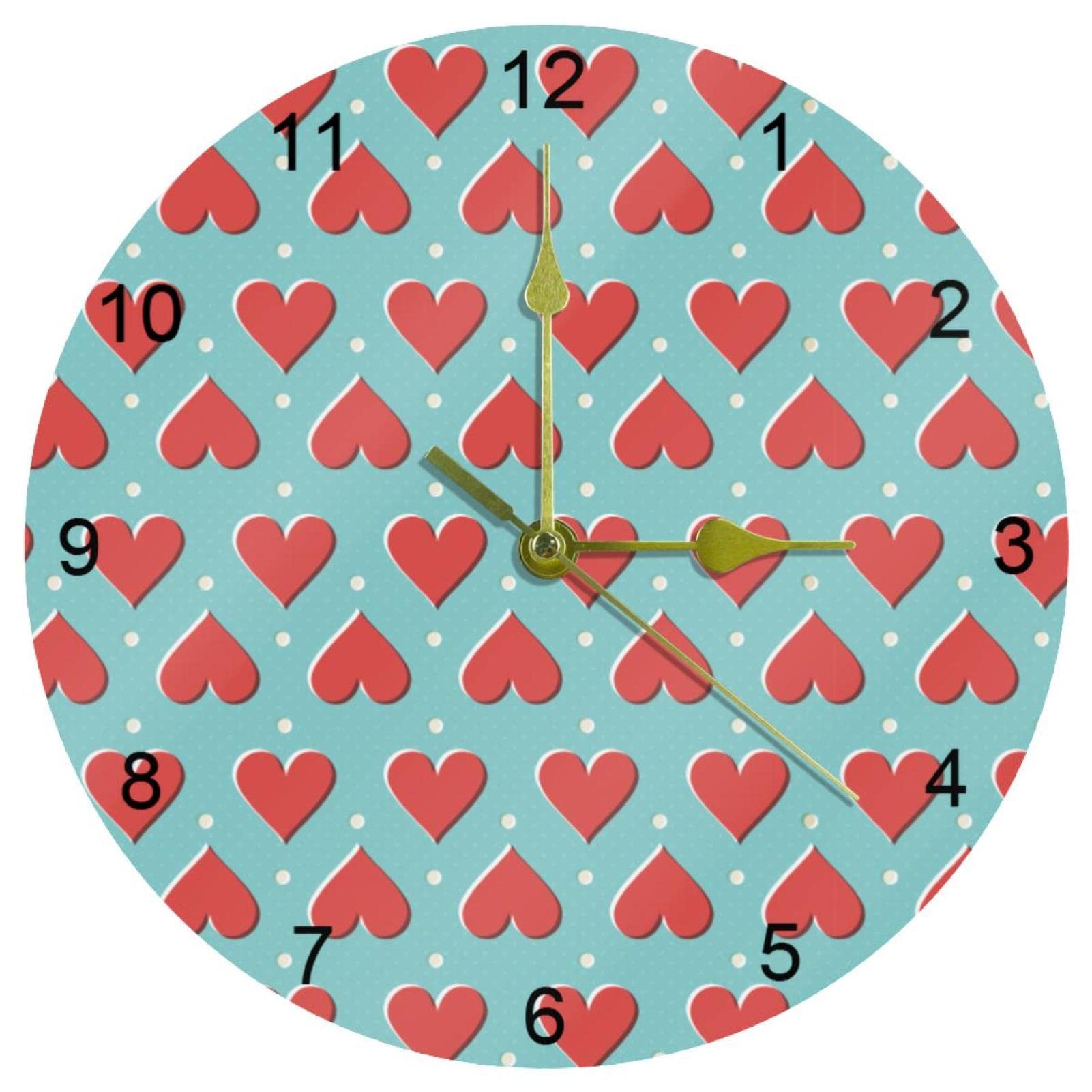 Horloge murale silencieuse sans tic-tac cœur rouge vintage