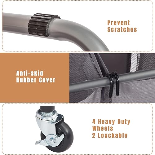 Miniatura 4 de STORAGE MANIAC - Clasificador de lavandería de 3 secciones con tabla de planchar plegable, carrito de lavandería resistente con ruedas y bolsas