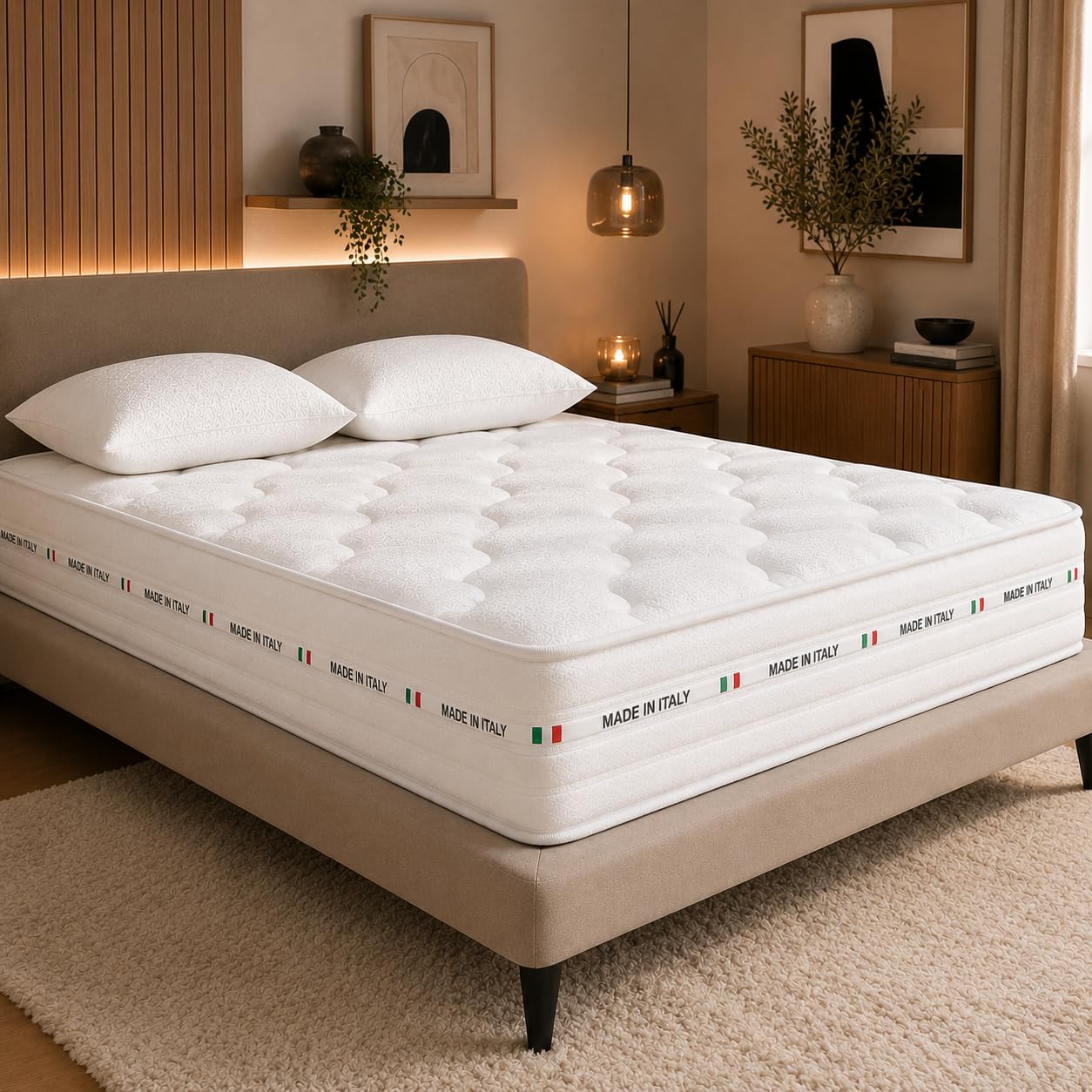 Ginflex Materasso Matrimoniale Memory White 160x190 Tessuto Made in Italy Altezza 25 cm +2 CUSCINI OMAGGIO | Tessuto traspirante | Antiacaro e Anallergico | Antibatterico e Ergonomico | Indeformabile