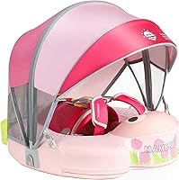 Vista 13 de Mambobaby - Flotador de piscina para bebé no inflable con cola y toldo, protección solar UPF 50+, sin volteo, flotador de natación para bebé