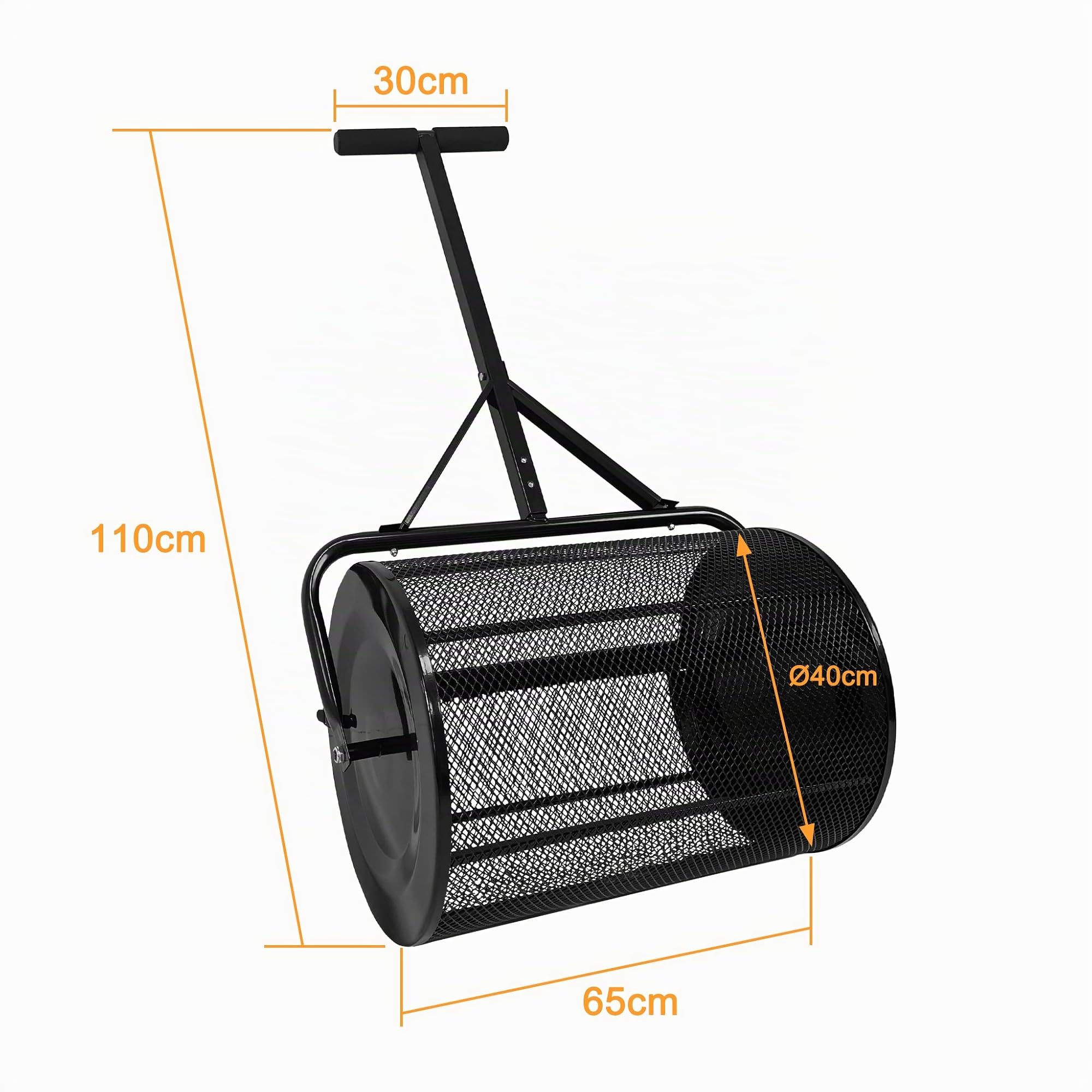 NAIZY Spargitore di compost 40x65x110cm riempibili Spargitore di prato in acciaio da 81 litri Spargitore di fertilizzante con manico in spugna Spargitore di semi multiuso per compost fertilizzante