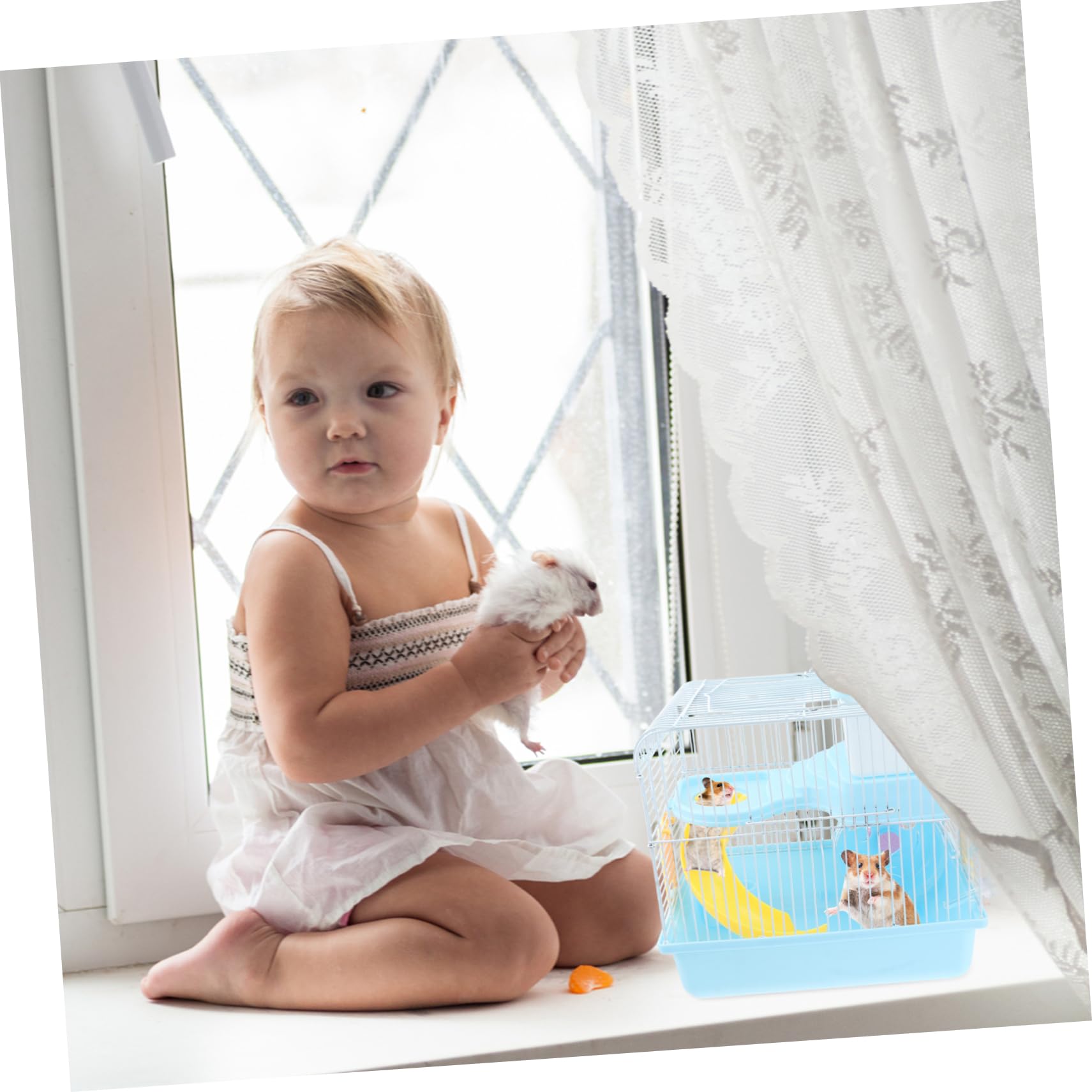 POPETPOP Cage pour Hamster et Chinchilla Maison pour Animaux de Compagnie à Double Couche avec Toboggan Roue Exercice et Abreuvoir Étanche