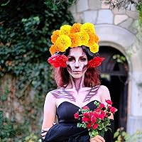 Vista 8 de DIYASY Flores de caléndula a granel, 50 piezas de caléndulas de seda artificial con tallos, cabezas de flores amarillas falsas para decoración