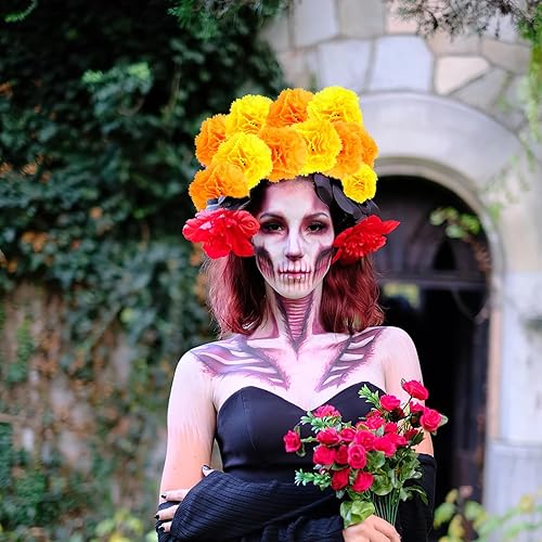 Miniatura 8 de DIYASY Flores de caléndula a granel, 50 piezas de caléndulas de seda artificial con tallos, cabezas de flores amarillas falsas para decoración del